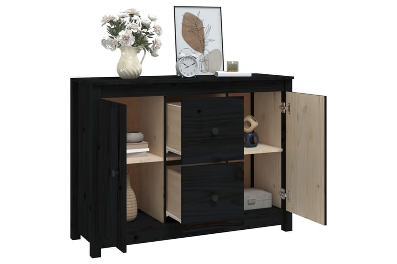 beBasic Skänk svart 100x35x74 cm massiv furu - Black - Sideboard & skänk