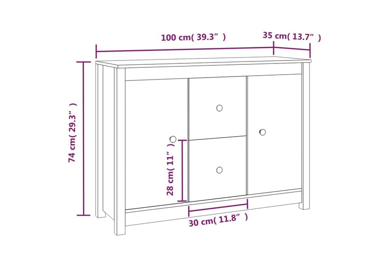 beBasic Skänk svart 100x35x74 cm massiv furu - Black - Sideboard & skänk