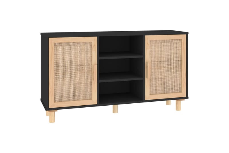 beBasic Skänk svart 105x30x60 cm massiv furu och naturlig rotting - Black - Förvaring - Förvaringsmöbler - Sideboard & skänk