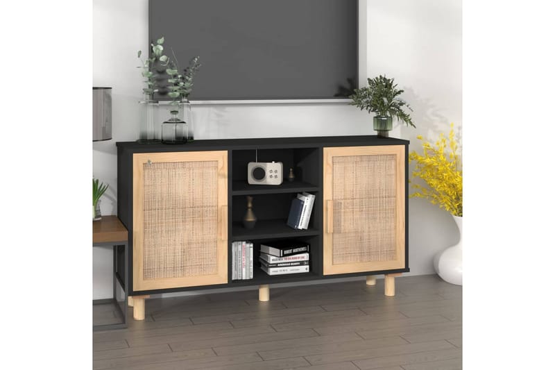 beBasic Skänk svart 105x30x60 cm massiv furu och naturlig rotting - Black - Förvaring - Förvaringsmöbler - Sideboard & skänk