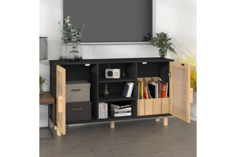 beBasic Skänk svart 105x30x60 cm massiv furu och naturlig rotting - Black - Förvaring - Förvaringsmöbler - Sideboard & skänk