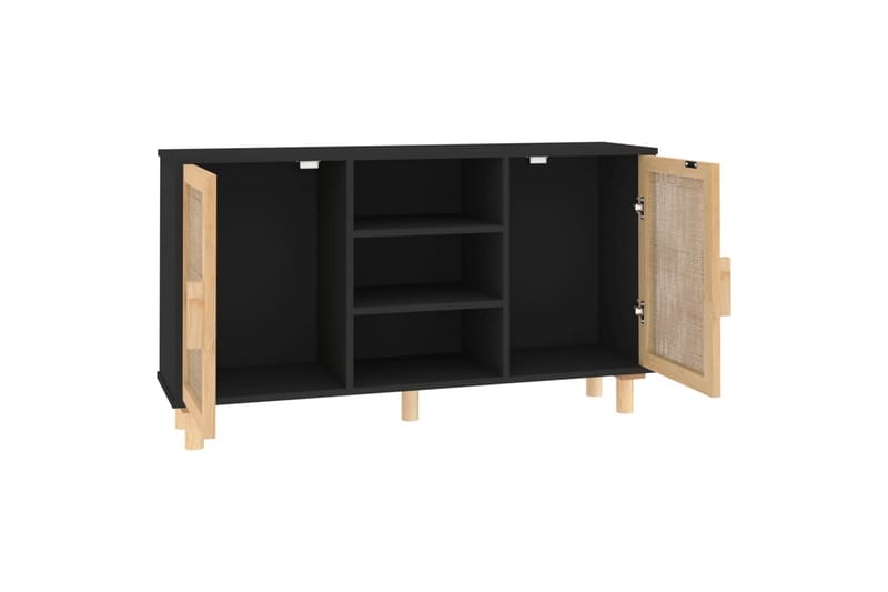 beBasic Skänk svart 105x30x60 cm massiv furu och naturlig rotting - Black - Förvaring - Förvaringsmöbler - Sideboard & skänk