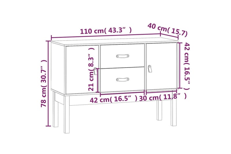 beBasic Skänk svart 110x40x78 cm massiv furu - Black - Förvaring - Förvaringsmöbler - Sideboard & skänk