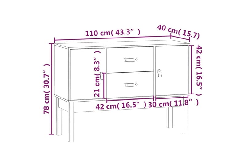 beBasic Skänk svart 110x40x78 cm massiv furu - Black - Sideboard & skänk