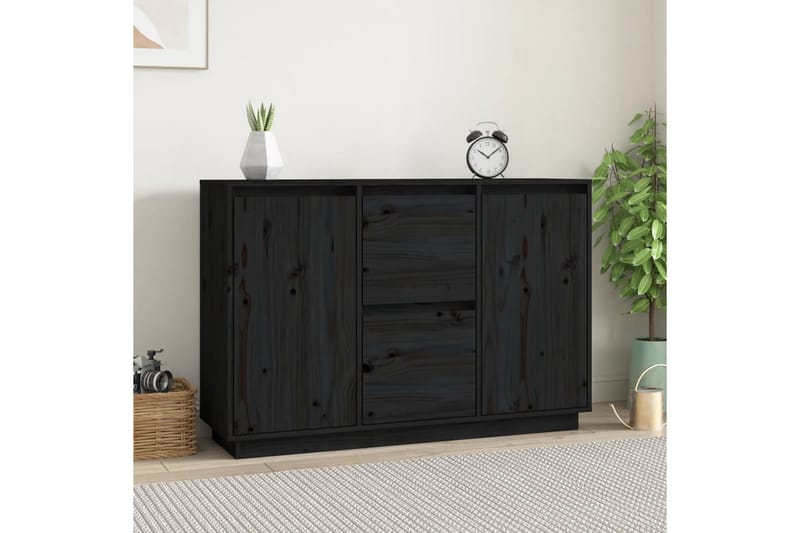 beBasic Skänk svart 111x34x75 cm massiv furu - Black - Förvaring - Förvaringsmöbler - Sideboard & skänk