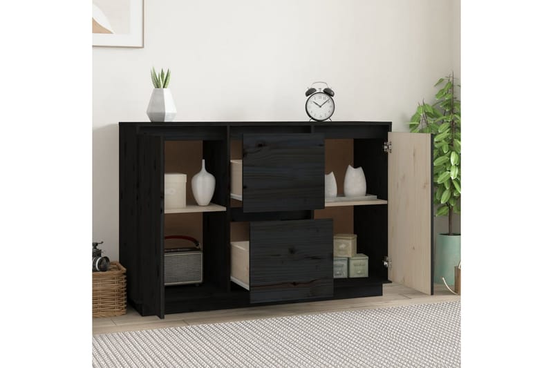 beBasic Skänk svart 111x34x75 cm massiv furu - Black - Förvaring - Förvaringsmöbler - Sideboard & skänk