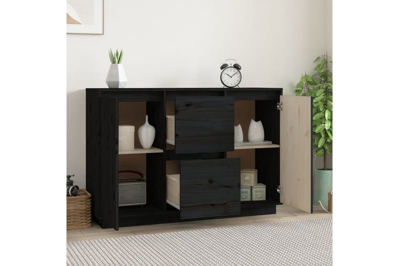 beBasic Skänk svart 111x34x75 cm massiv furu - Black - Sideboard & skänk