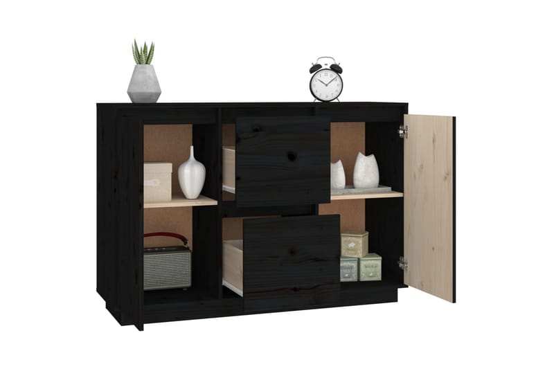 beBasic Skänk svart 111x34x75 cm massiv furu - Black - Förvaring - Förvaringsmöbler - Sideboard & skänk