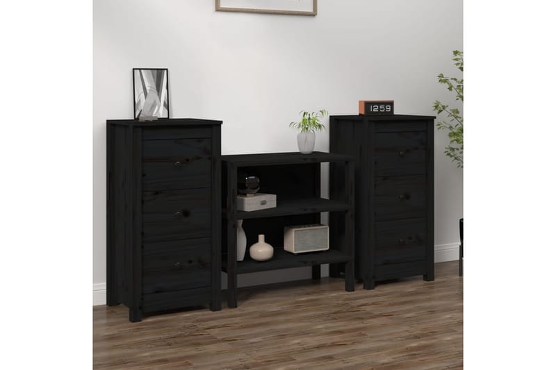 beBasic Skänk svart 2 st 40x35x80 cm massiv furu - Black - Sideboard & skänk