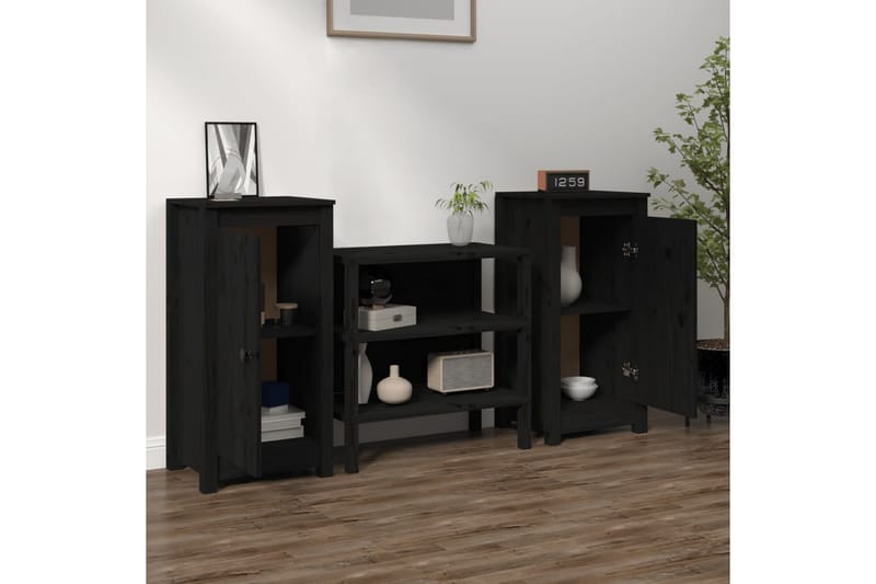 beBasic Skänk svart 2 st 40x35x80 cm massiv furu - Black - Förvaring - Förvaringsmöbler - Sideboard & skänk