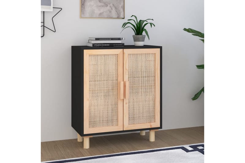 beBasic Skänk svart 60x30x70 cm massiv furu och naturlig rotting - Black - Förvaring - Förvaringsmöbler - Sideboard & skänk