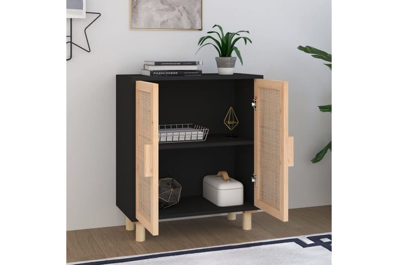 beBasic Skänk svart 60x30x70 cm massiv furu och naturlig rotting - Black - Förvaring - Förvaringsmöbler - Sideboard & skänk