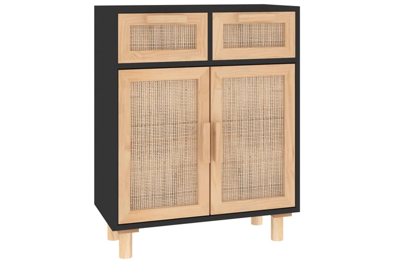 beBasic Skänk svart 60x30x75 cm massiv furu och naturlig rotting - Black - Förvaring - Förvaringsmöbler - Sideboard & skänk