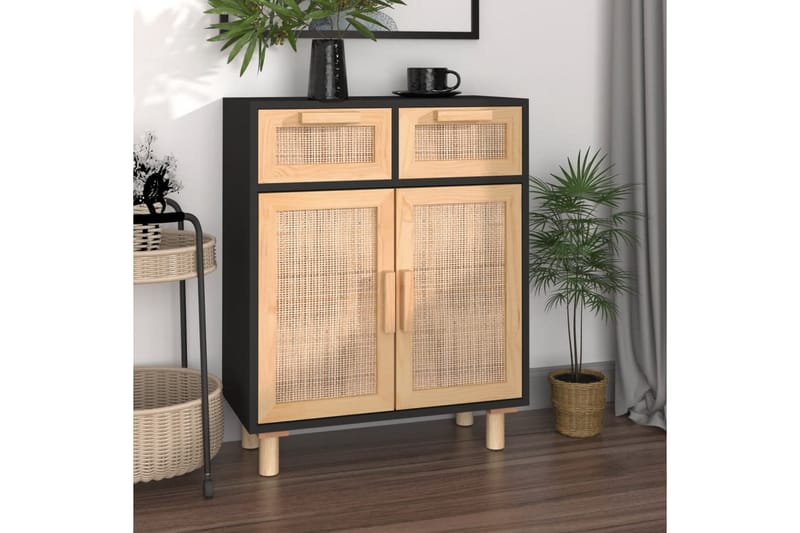 beBasic Skänk svart 60x30x75 cm massiv furu och naturlig rotting - Black - Förvaring - Förvaringsmöbler - Sideboard & skänk