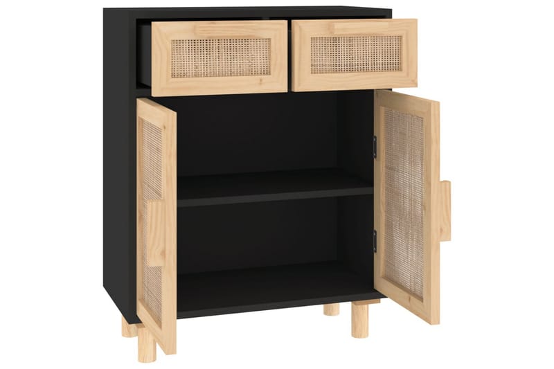 beBasic Skänk svart 60x30x75 cm massiv furu och naturlig rotting - Black - Förvaring - Förvaringsmöbler - Sideboard & skänk