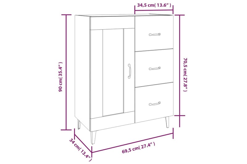 beBasic Skänk svart 69,5x34x90 cm konstruerat trä - Black - Förvaring - Förvaringsmöbler - Sideboard & skänk