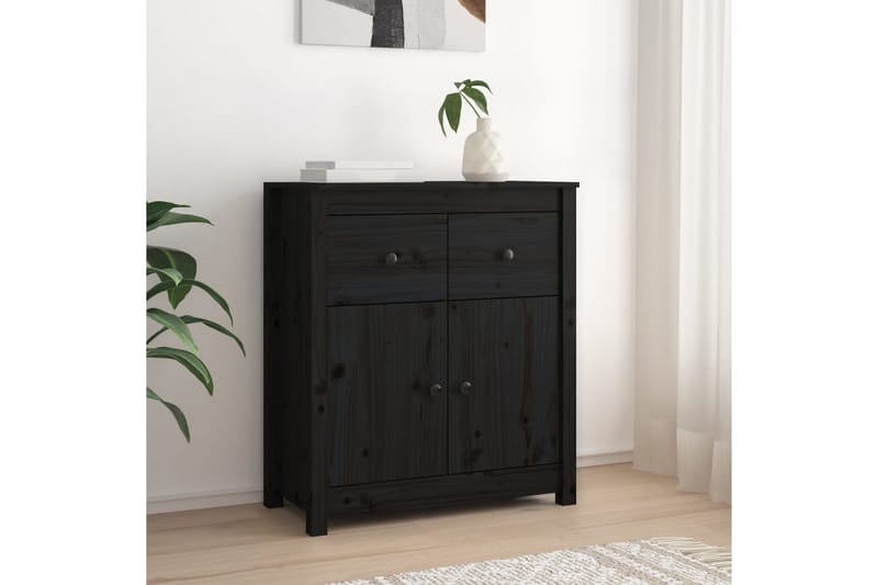 beBasic Skänk svart 70x35x80 cm massiv furu - Black - Sideboard & skänk