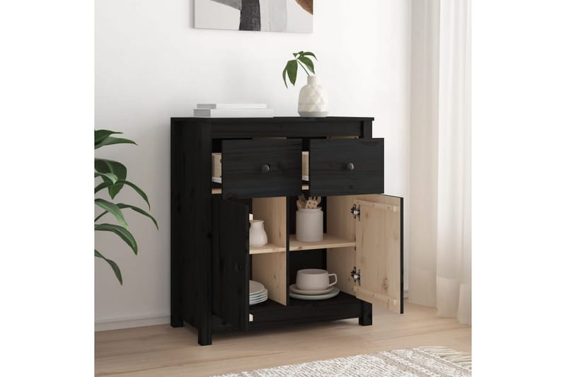 beBasic Skänk svart 70x35x80 cm massiv furu - Black - Sideboard & skänk