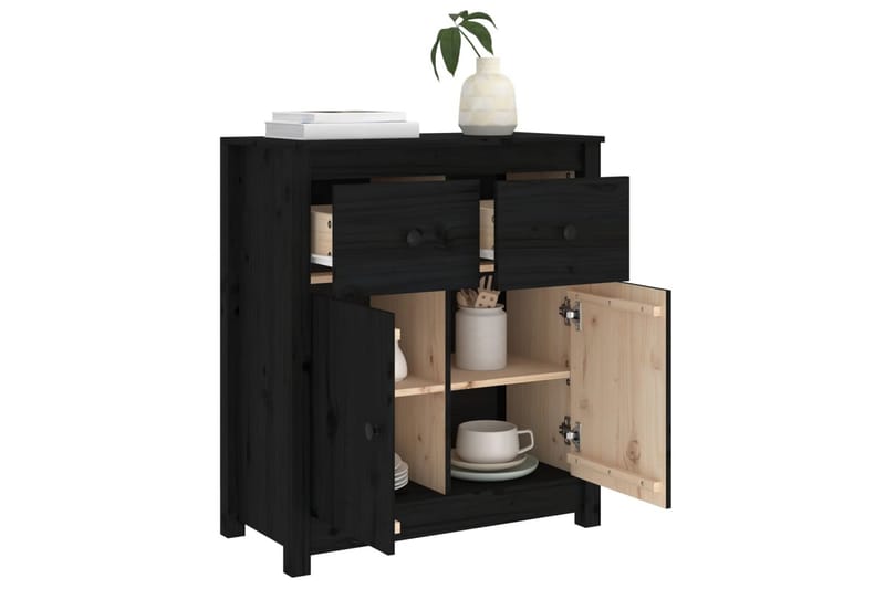 beBasic Skänk svart 70x35x80 cm massiv furu - Black - Förvaring - Förvaringsmöbler - Sideboard & skänk