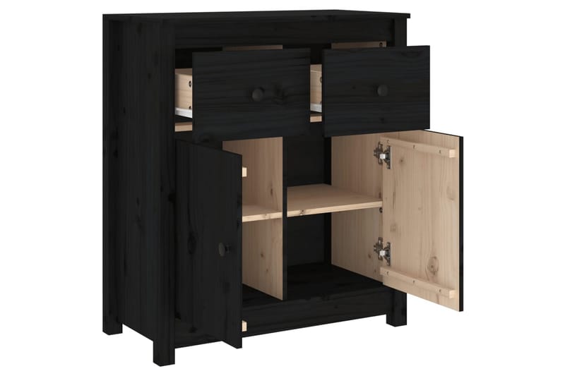 beBasic Skänk svart 70x35x80 cm massiv furu - Black - Sideboard & skänk