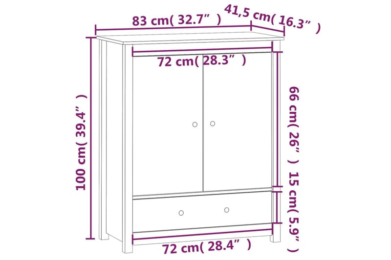 beBasic Skänk svart 83x41,5x100 cm massiv furu - Black - Sideboard & skänk