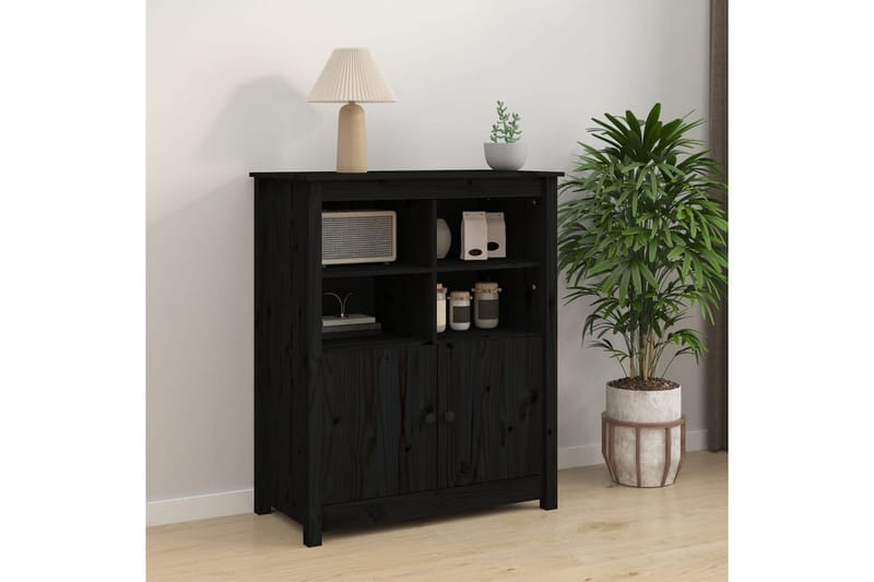 beBasic Skänk svart 83x41,5x100 cm massiv furu - Black - Sideboard & skänk