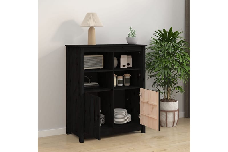 beBasic Skänk svart 83x41,5x100 cm massiv furu - Black - Förvaring - Förvaringsmöbler - Sideboard & skänk