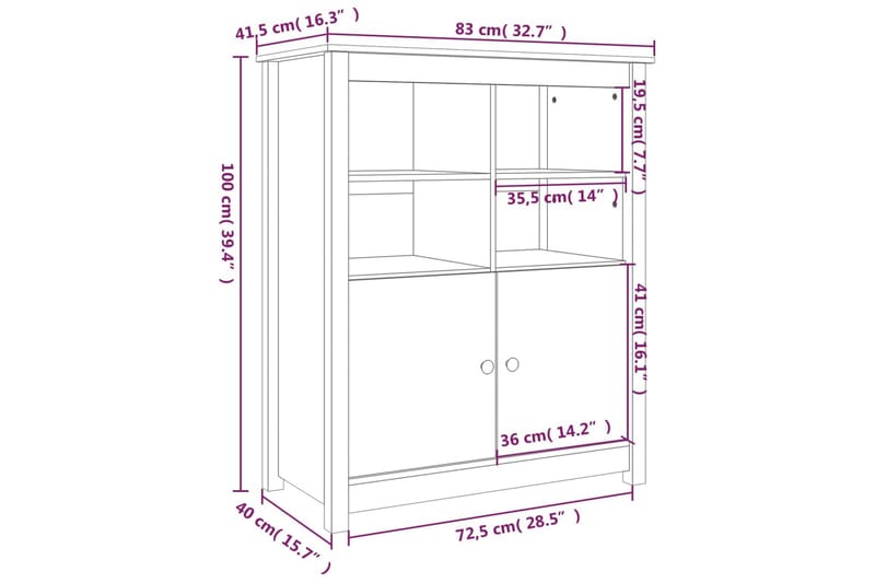 beBasic Skänk svart 83x41,5x100 cm massiv furu - Black - Förvaring - Förvaringsmöbler - Sideboard & skänk