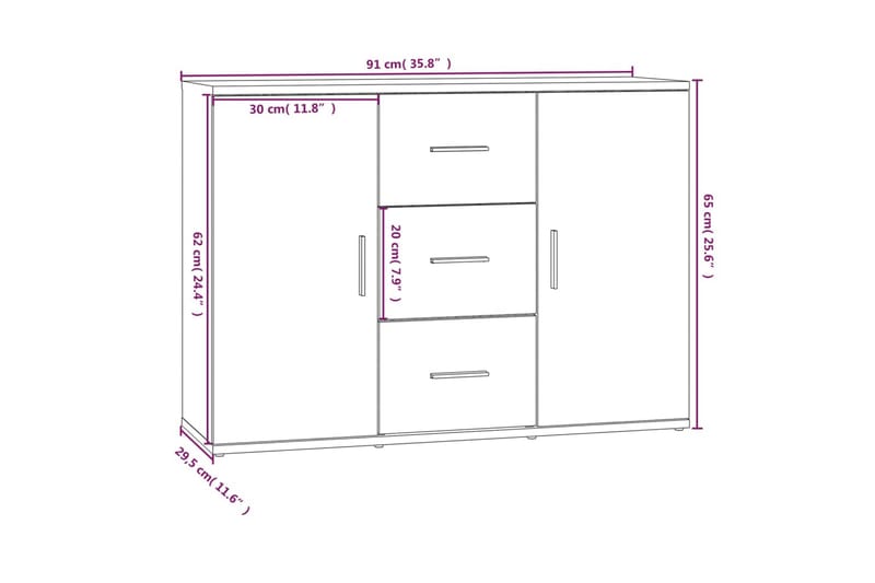 beBasic Skänk svart 91x29,5x65 cm konstruerat trä - Black - Förvaring - Förvaringsmöbler - Sideboard & skänk