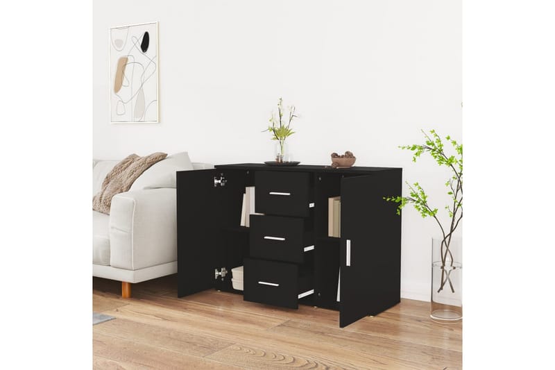 beBasic Skänk svart 91x29,5x65 cm konstruerat trä - Black - Sideboard & skänk