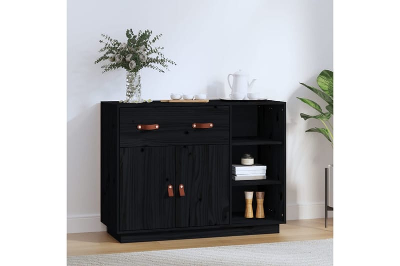 beBasic Skänk svart 98,5x40x75 cm massiv furu - Black - Sideboard & skänk