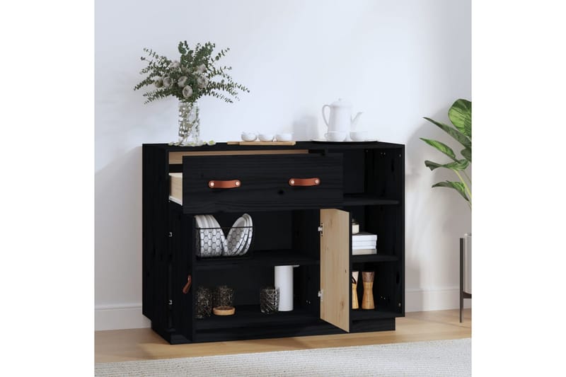 beBasic Skänk svart 98,5x40x75 cm massiv furu - Black - Sideboard & skänk