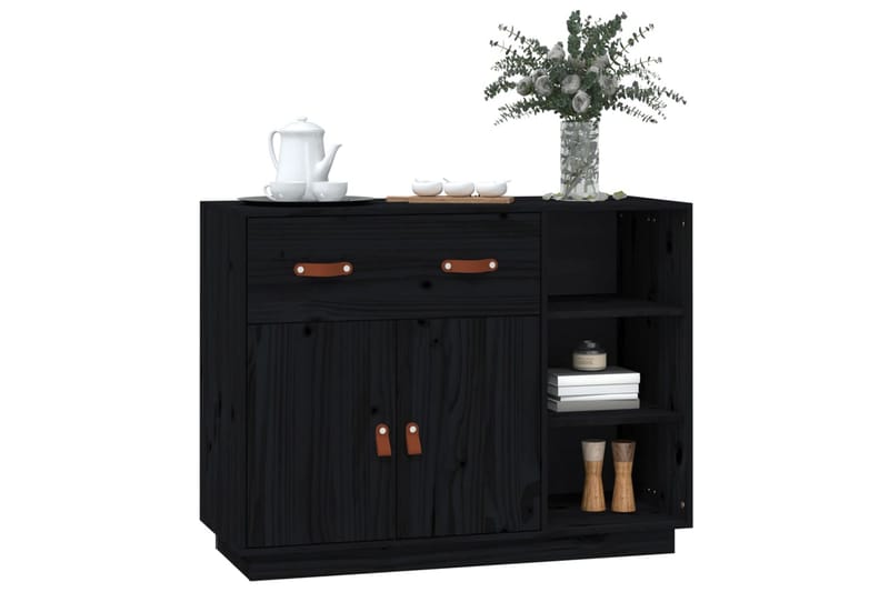 beBasic Skänk svart 98,5x40x75 cm massiv furu - Black - Sideboard & skänk