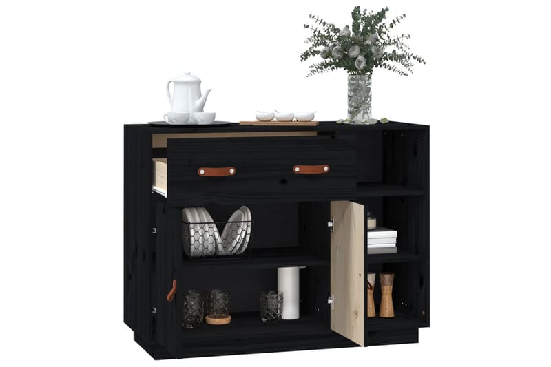 beBasic Skänk svart 98,5x40x75 cm massiv furu - Black - Sideboard & skänk