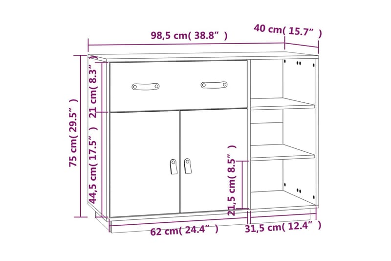beBasic Skänk svart 98,5x40x75 cm massiv furu - Black - Förvaring - Förvaringsmöbler - Sideboard & skänk