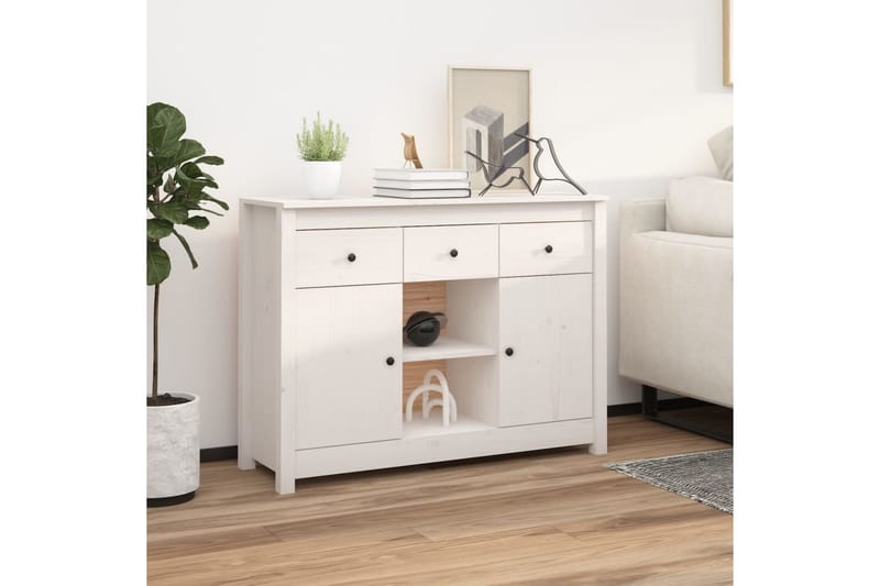 beBasic Skänk vit 100x35x74,5 cm massiv furu - White - Sideboard & skänk