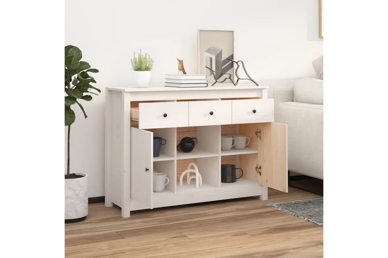 beBasic Skänk vit 100x35x74,5 cm massiv furu - White - Sideboard & skänk