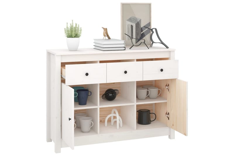 beBasic Skänk vit 100x35x74,5 cm massiv furu - White - Sideboard & skänk