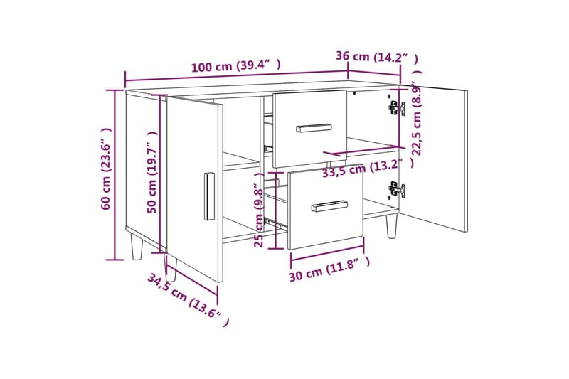 beBasic Skänk vit 100x36x60 cm konstruerat trä - White - Förvaring - Förvaringsmöbler - Sideboard & skänk