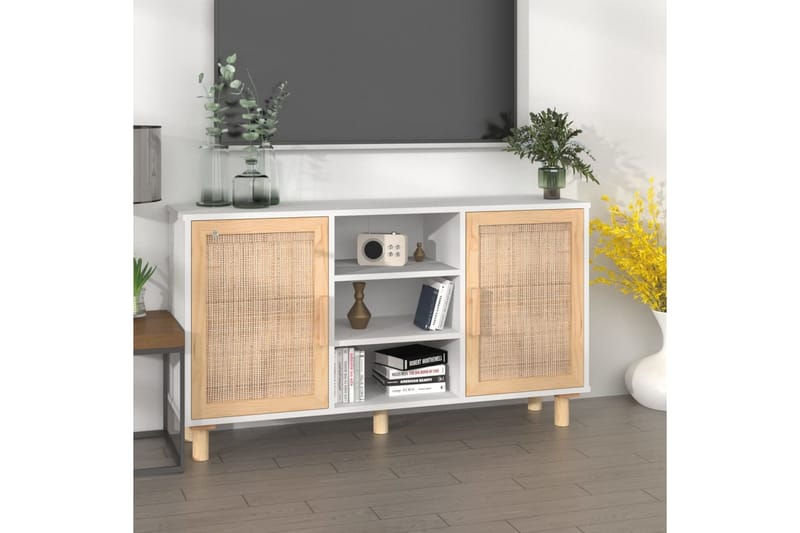 beBasic Skänk vit 105x30x60 cm massiv furu och naturlig rotting - White - Förvaring - Förvaringsmöbler - Sideboard & skänk