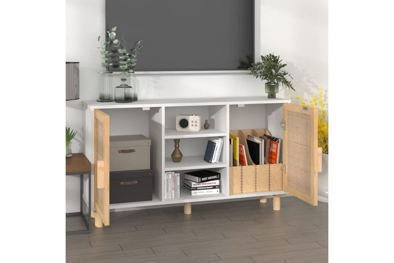beBasic Skänk vit 105x30x60 cm massiv furu och naturlig rotting - White - Förvaring - Förvaringsmöbler - Sideboard & skänk