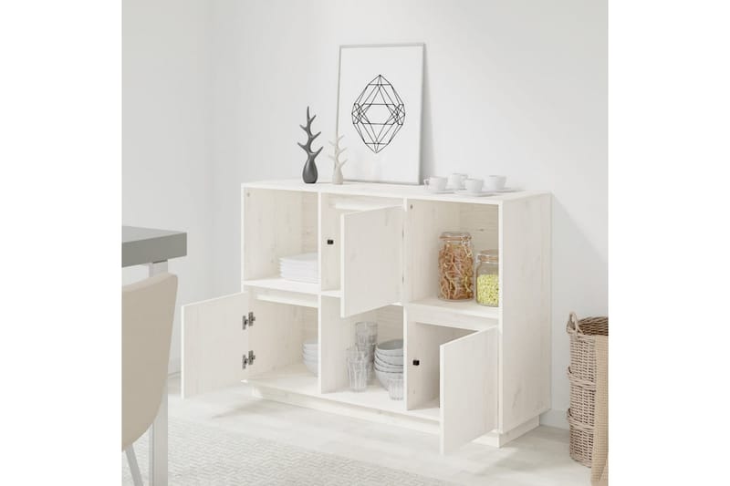 beBasic Skänk vit 110,5x35x80 cm massiv furu - White - Sideboard & skänk