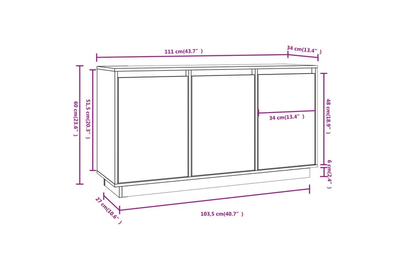 beBasic Skänk vit 111x34x60 cm massiv furu - White - Förvaring - Förvaringsmöbler - Sideboard & skänk