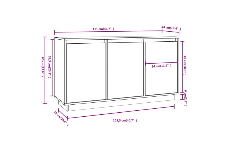 beBasic Skänk vit 111x34x60 cm massiv furu - White - Sideboard & skänk