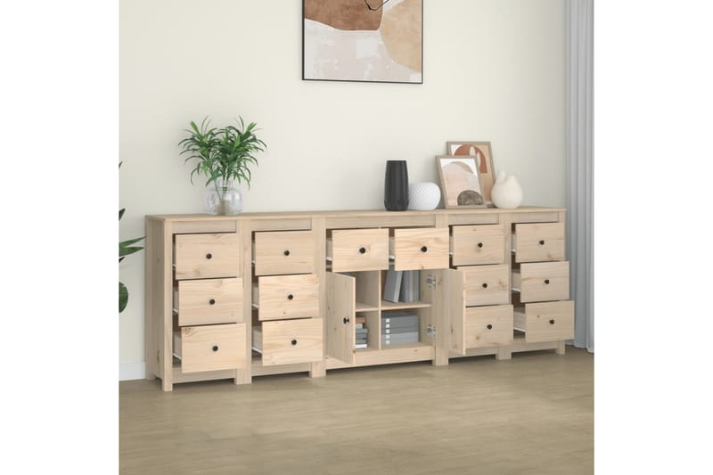 beBasic Skänk vit 230x35x80 cm massiv furu - Brown - Sideboard & skänk