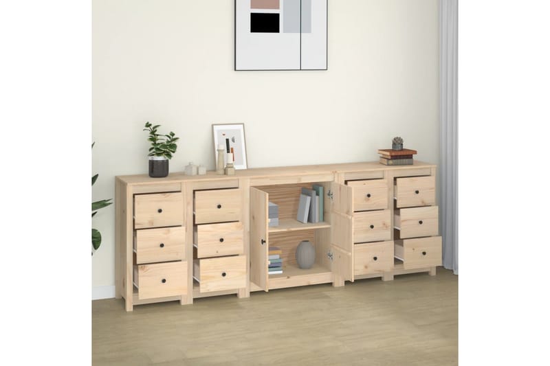 beBasic Skänk vit 230x35x80 cm massiv furu - Brown - Sideboard & skänk