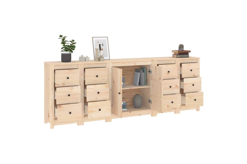 beBasic Skänk vit 230x35x80 cm massiv furu - Brown - Förvaring - Förvaringsmöbler - Sideboard & skänk
