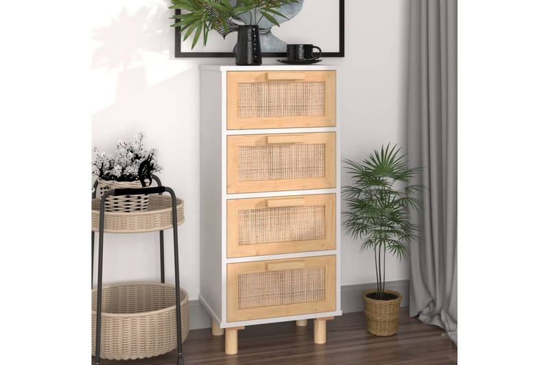beBasic Skänk vit 40x30x90 cm massiv furu och naturlig rotting - White - Förvaring - Förvaringsmöbler - Sideboard & skänk