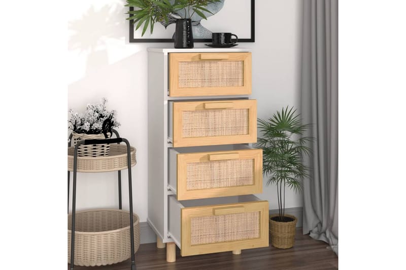 beBasic Skänk vit 40x30x90 cm massiv furu och naturlig rotting - White - Förvaring - Förvaringsmöbler - Sideboard & skänk