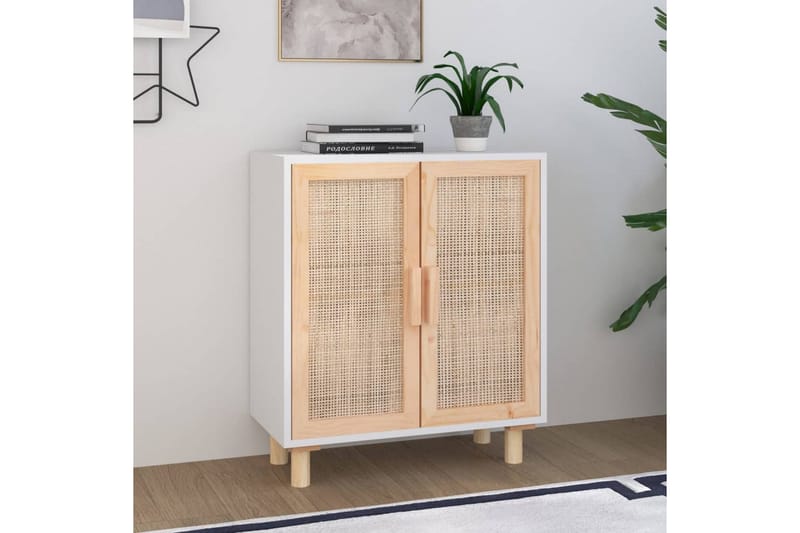 beBasic Skänk vit 60x30x70 cm massiv furu och naturlig rotting - White - Förvaring - Förvaringsmöbler - Sideboard & skänk